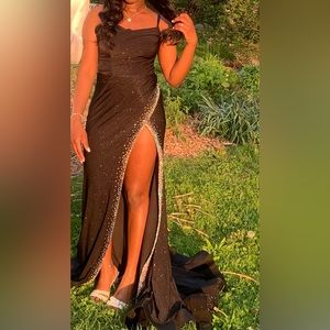 Long silver and black prom dress